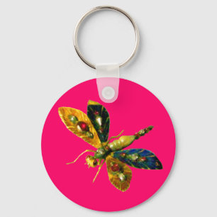 ANTIQUE DRAGONFLY JEWEL  Pink Fuchsia Key Ring