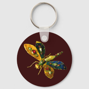 ANTIQUE DRAGONFLY JEWEL  Red Key Ring