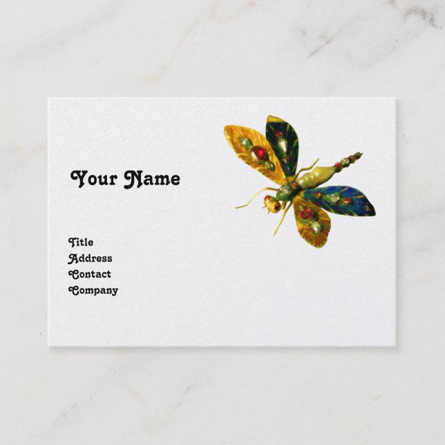 ANTIQUE DRAGONFLY JEWEL White Pearl Paper Business Card (Front)
