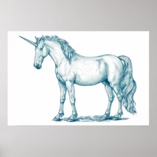 Antique drawing of a Unicorn Poster