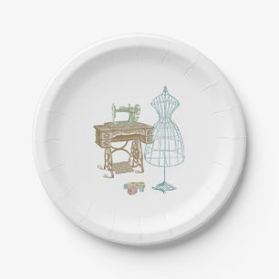 Antique Dressmaker Kit Illustration Paper Plate
