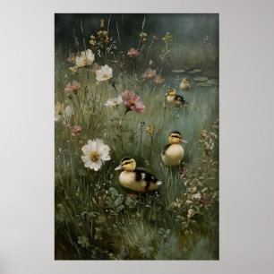 Antique Ducklings Printable Art, Duck Minimalist Poster