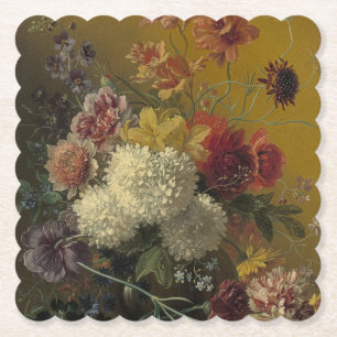 Antique Dutch Master Floral Georgius van Os 1820 Paper Coaster