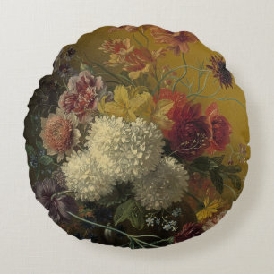 Antique Dutch Master Floral Georgius van Os 1820 Round Cushion