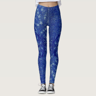 antique East Indian print in blue Leggings