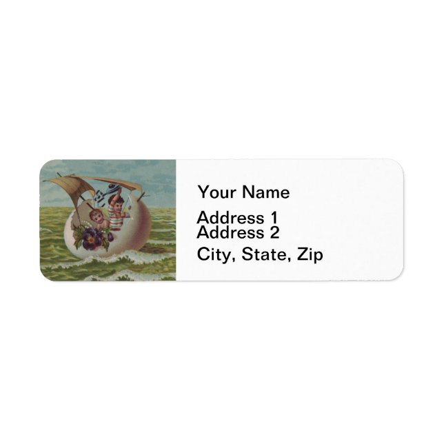 Antique Easter Card Sailing Egg Children (Front)