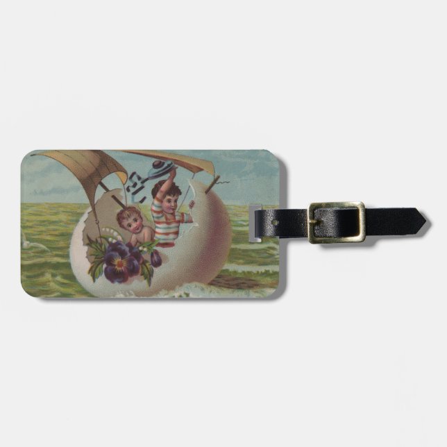 Antique Easter Card Sailing Egg Children Luggage Tag (Front Horizontal)