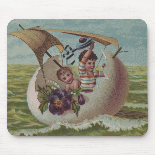 Antique Easter Card Sailing Egg Children Mouse Pad (Front)