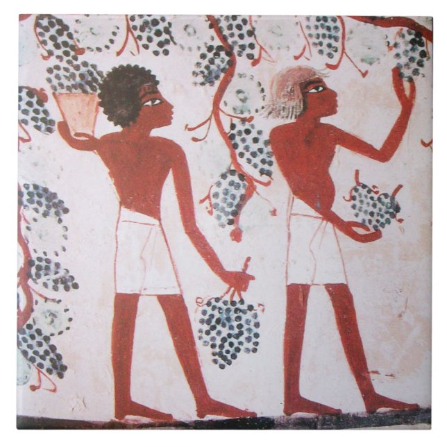 ANTIQUE EGYPTIAN VINEYARD WINE GRAPE HARVEST TILE (Front)