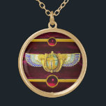 ANTIQUE EGYPTIAN WINGED SCARAB /CORNUCOPIA JEWEL GOLD PLATED NECKLACE<br><div class="desc">Elegant Egyptian gold enamel jewellery with large wings and two golden corn in red burgundy background. . Digital graphic elaboration by Bulgan Lumini</div>