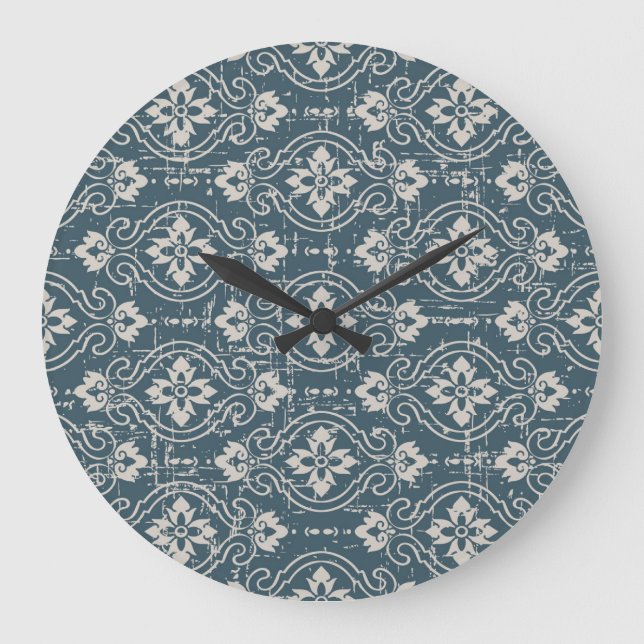 Antique Elegance: Seamless Floral Curves Large Clock (Front)
