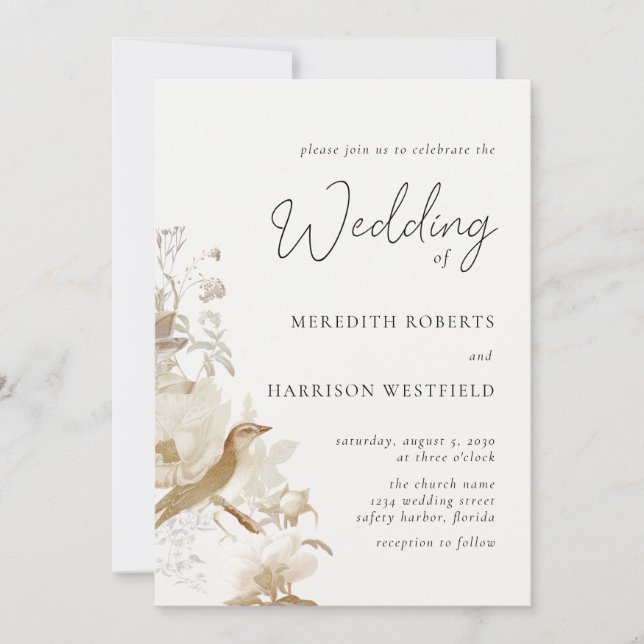 Antique Elegance Vintage Floral Wedding Invitation (Front)