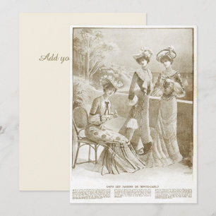 Antique Elegant Vintage French 1900 Fashion Beige Invitation