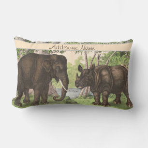 Antique Elephant in Jungle Print Lumbar Cushion
