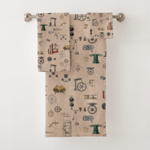 Antique Engineering Mechanical Scientific Bath Towel Set