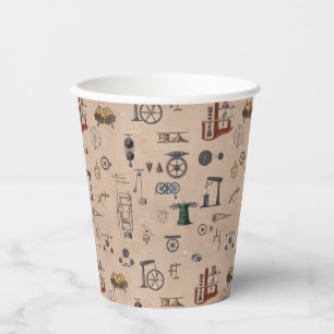 Antique Engineering Mechanical Scientific Pattern Paper Cups