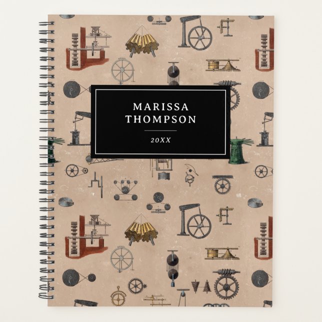 Antique Engineering Mechanical Scientific Pattern Planner (Front)