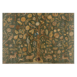 Antique English Needlepoint Tree of Life & Unicorn Cutting Board