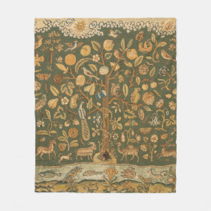 Antique English Needlepoint Tree of Life & Unicorn Fleece Blanket