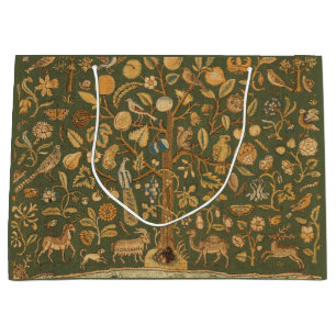Antique English Needlepoint Tree of Life & Unicorn Large Gift Bag