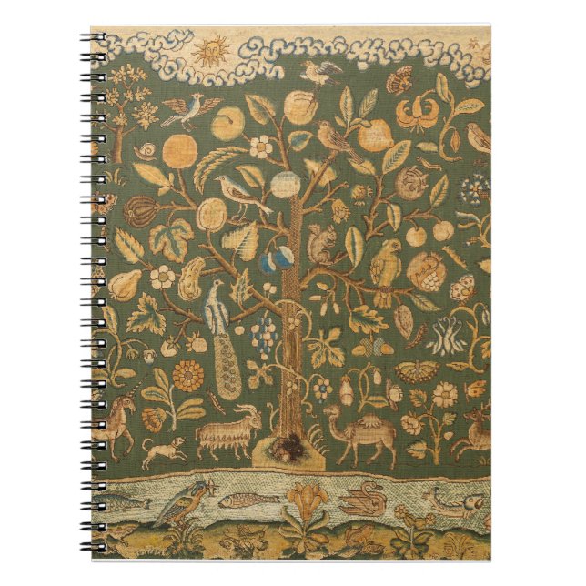 Antique English Needlepoint Tree of Life & Unicorn Notebook (Front)