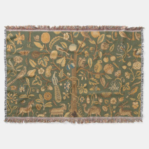 Antique English Needlepoint Tree of Life & Unicorn Throw Blanket