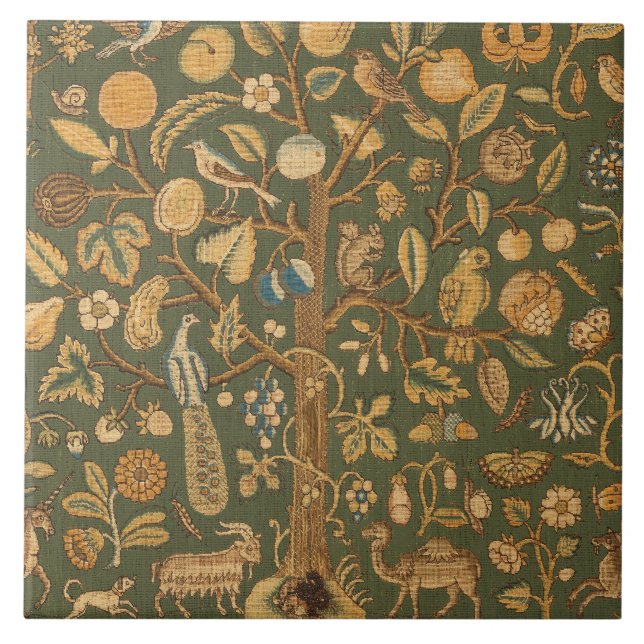Antique English Needlepoint Tree of Life & Unicorn Tile (Front)