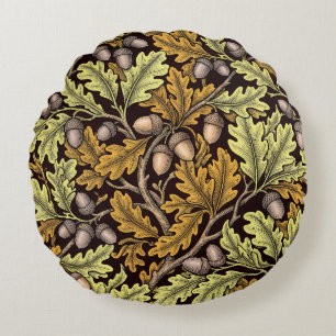 Antique English Oak Acorns Botanical  Round Cushion