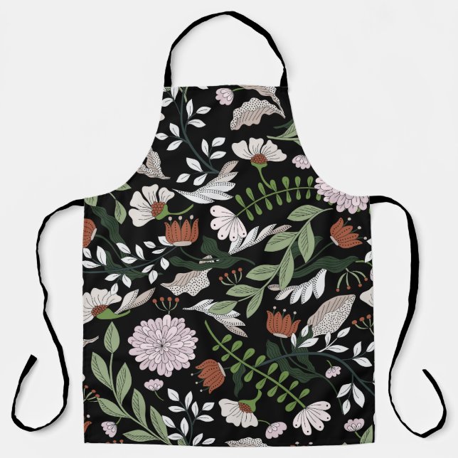 Antique Engraving Flowers Hand Painted Apron (Front)