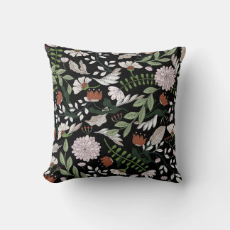 Antique Engraving Flowers Hand Painted Cushion
