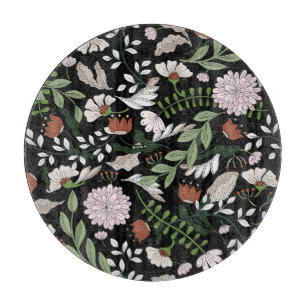Antique Engraving Flowers Hand Painted Cutting Board