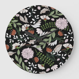 Antique Engraving Flowers Hand Painted Large Clock