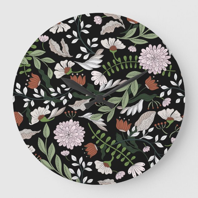 Antique Engraving Flowers Hand Painted Large Clock (Front)