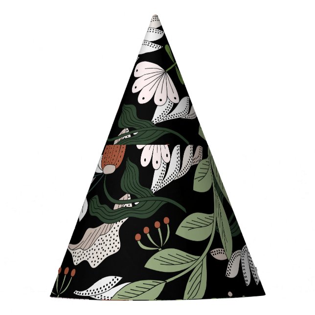 Antique Engraving Flowers Hand Painted Party Hat (Front)