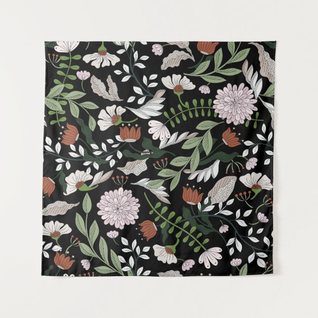 Antique Engraving Flowers Hand Painted Tapestry (Front)