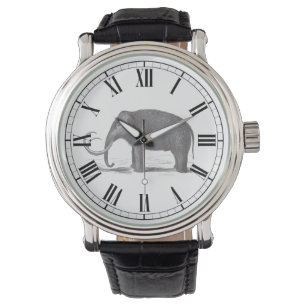 Antique Engraving of Wooly Mammoth Roman Numeral Watch