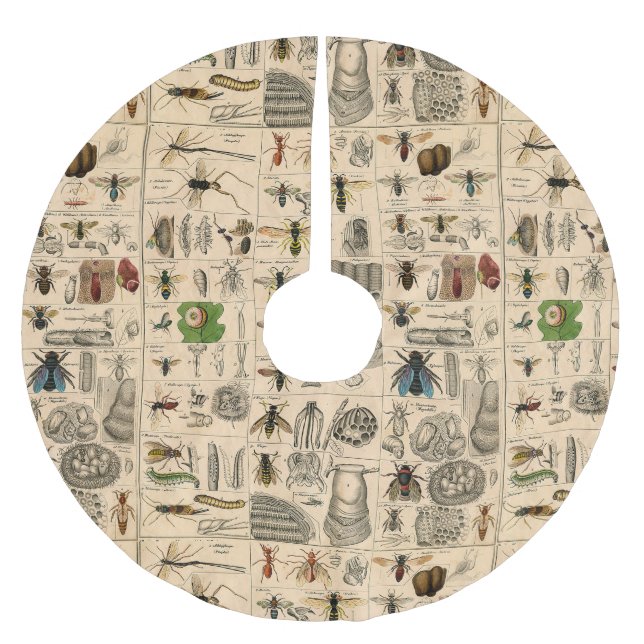 Antique Entomology Bees Wasps Natural History Brushed Polyester Tree Skirt (Front)