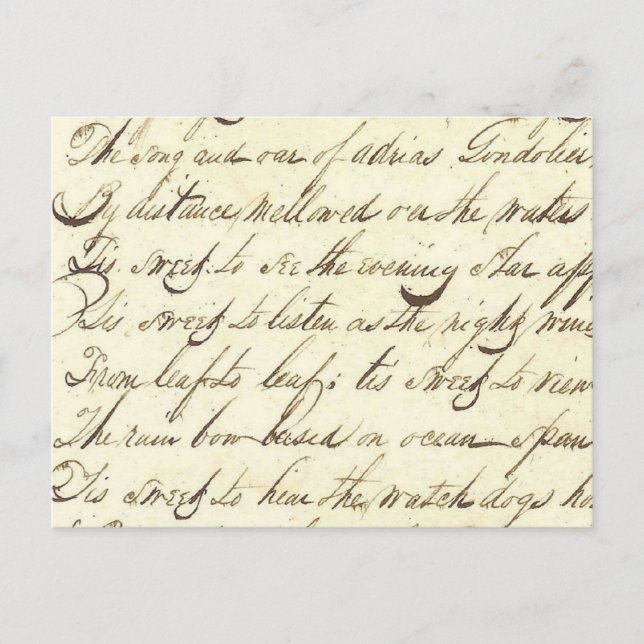 Antique Ephemera Cursive Calligraphy Script Poetry Postcard (Front)