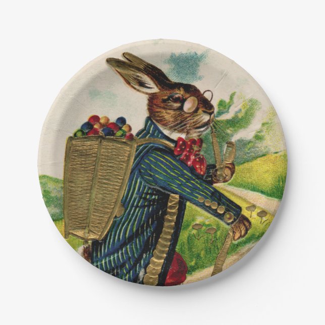 Antique Erudite Easter Rabbit Picnic Plate (Front)