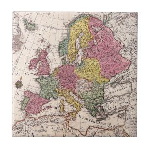 Antique Europe Map with Pastel Historical Kingdoms Tile