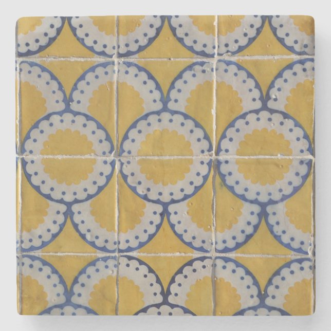 Antique European ceramic tile printed Stone Coaster (Front)