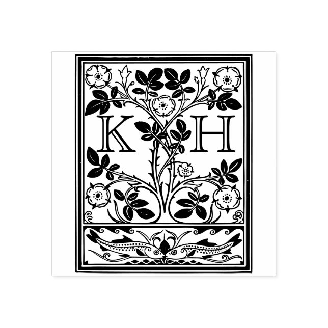 Antique Ex Libris Initials Desert Rose Rubber Stamp (Imprint)