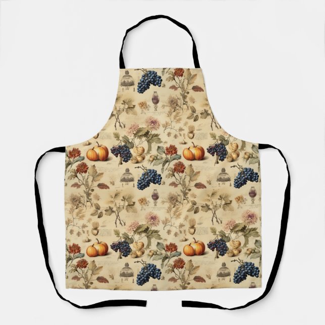 Antique Fall Vineyard Pumpkin Grape Botanical Apron (Front)