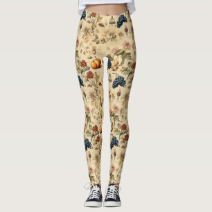 Antique Fall Vineyard Pumpkin Grape Botanical Leggings