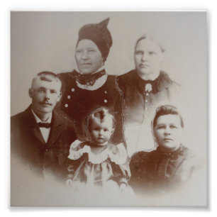 Antique Family Collage Photo B&W Image Print