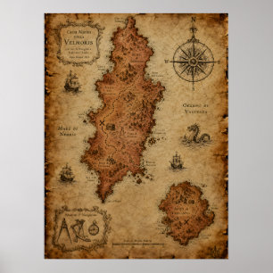 Antique Fantasy Map — Velmoris Island Poster