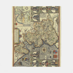 Antique Fantasy Sea Monster Map Print Fleece Blanket