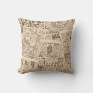 Antique Fashion: Newspaper Advertising Pages Cushion
