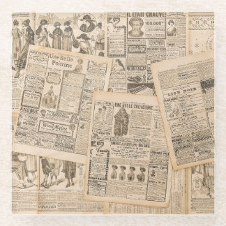 Antique Fashion: Newspaper Advertising Pages Glass Coaster