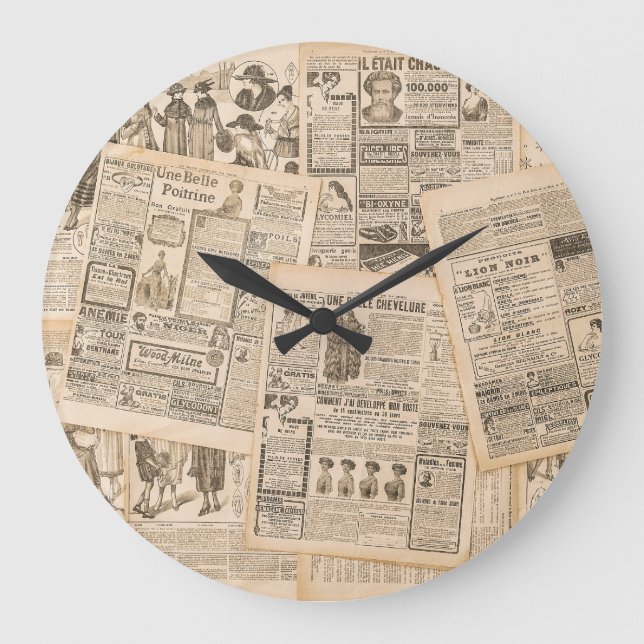 Antique Fashion: Newspaper Advertising Pages Large Clock (Front)